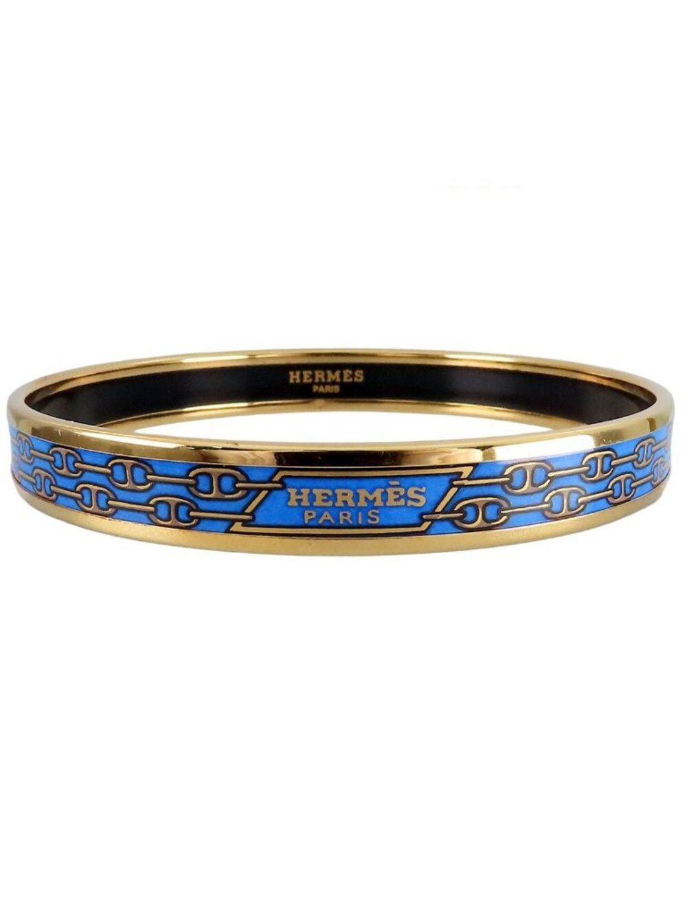 Hermes Enamel Bangle Blue Gold SS PM Chaine D'Ancre 20.5 Bracelet